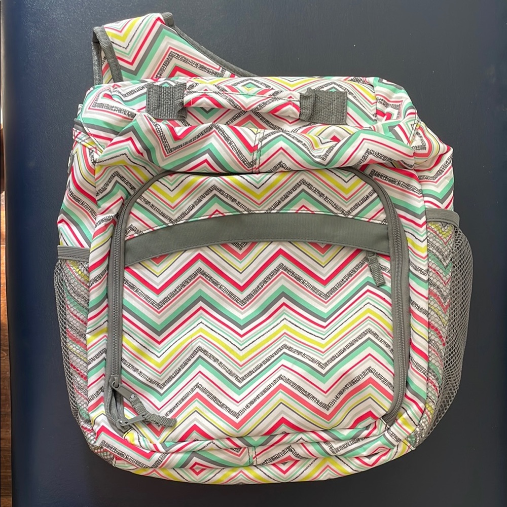 Brand New Thirty-One Chevron Pattern Diaper Bag with Gray Accents